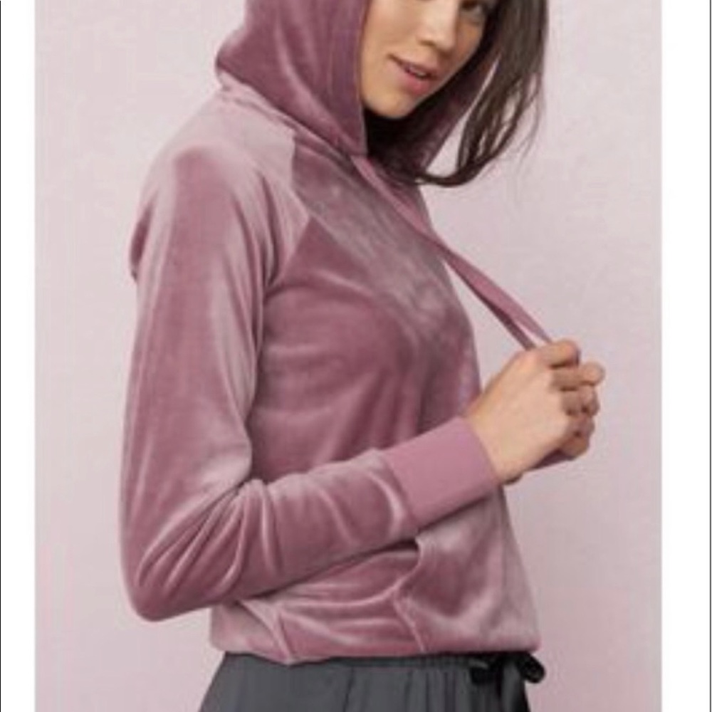 GARAGE Mauve Velour Pullover Hoodie Sweatshirt
